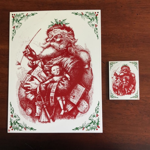 ANDE ROONEY Vintage Victorian Porcelain Enameled Santa Claus Sign - Picture 4 of 5